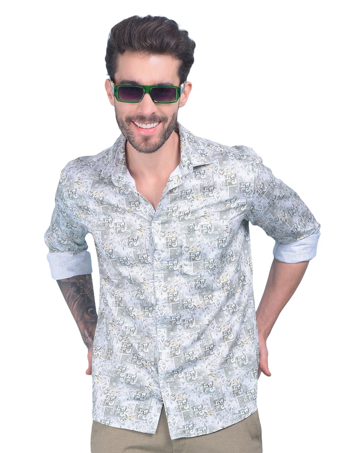 Crimsoune Club Men's Printed Olive 100% Cotton Shirt-picture-18