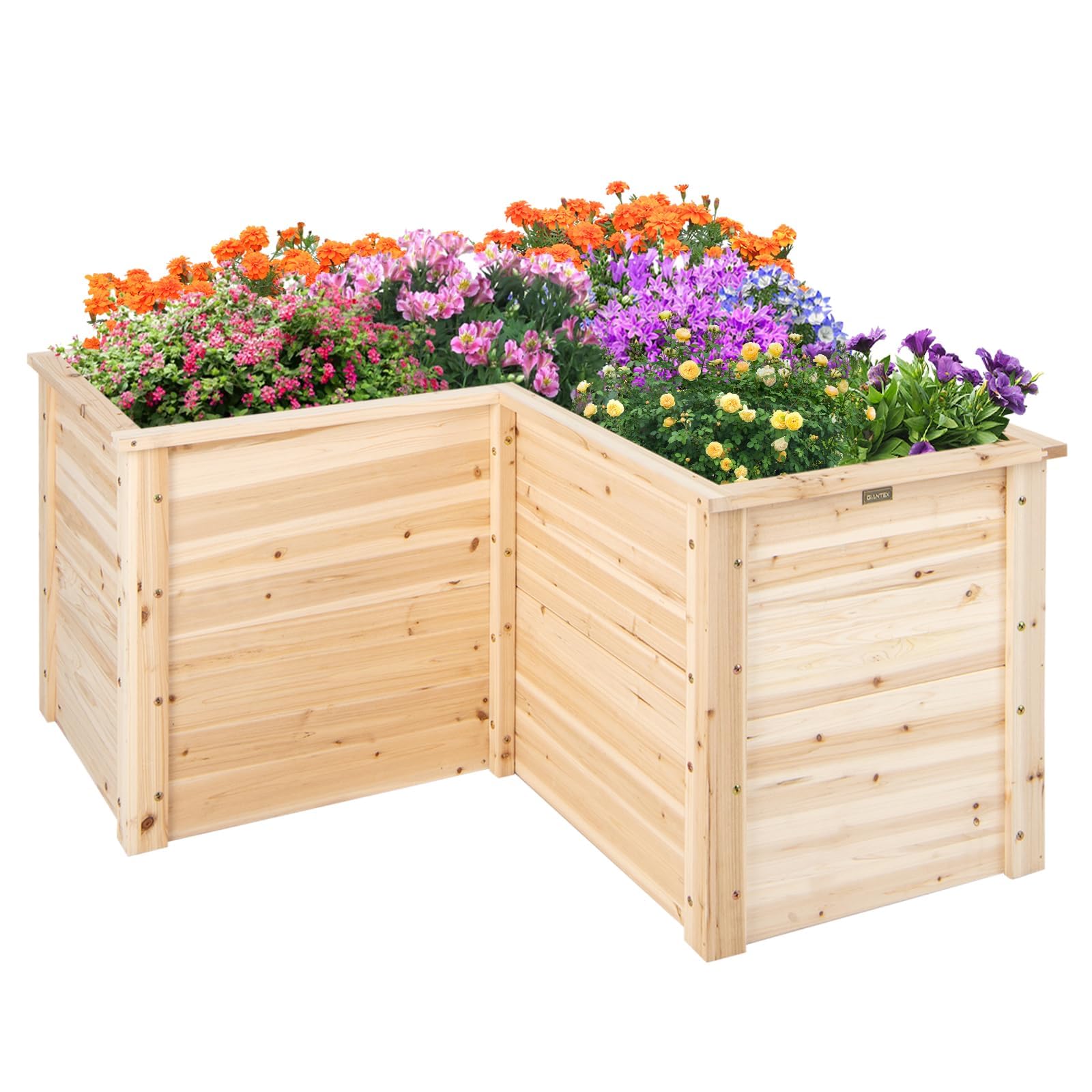 RELAX4LIFE Fioriera da Esterno a Forma di L in Legno di Abete, Letto Rialzato per Orto con Buon Drenaggio, Design Senza Fondo per Piante, Verdura e Alberelli, Ideale per Giardino, Balcone (Modello 7)