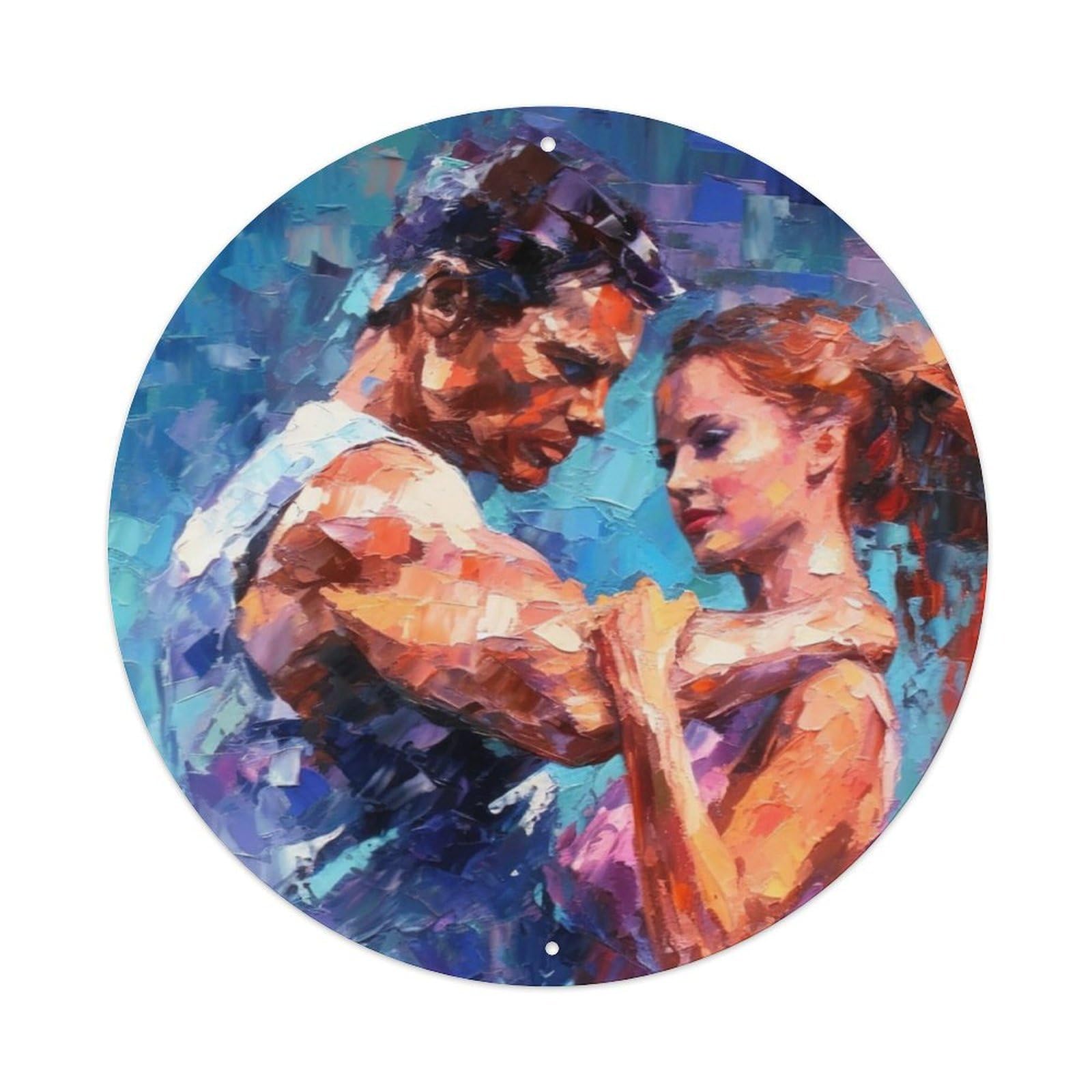 Dance Oil Painting Style Art Ballet Dancer Vintage Metal Tin Sign Plaque Wall Decor for Cafe, Club, Garden Round Metal Poster 8x8Inch