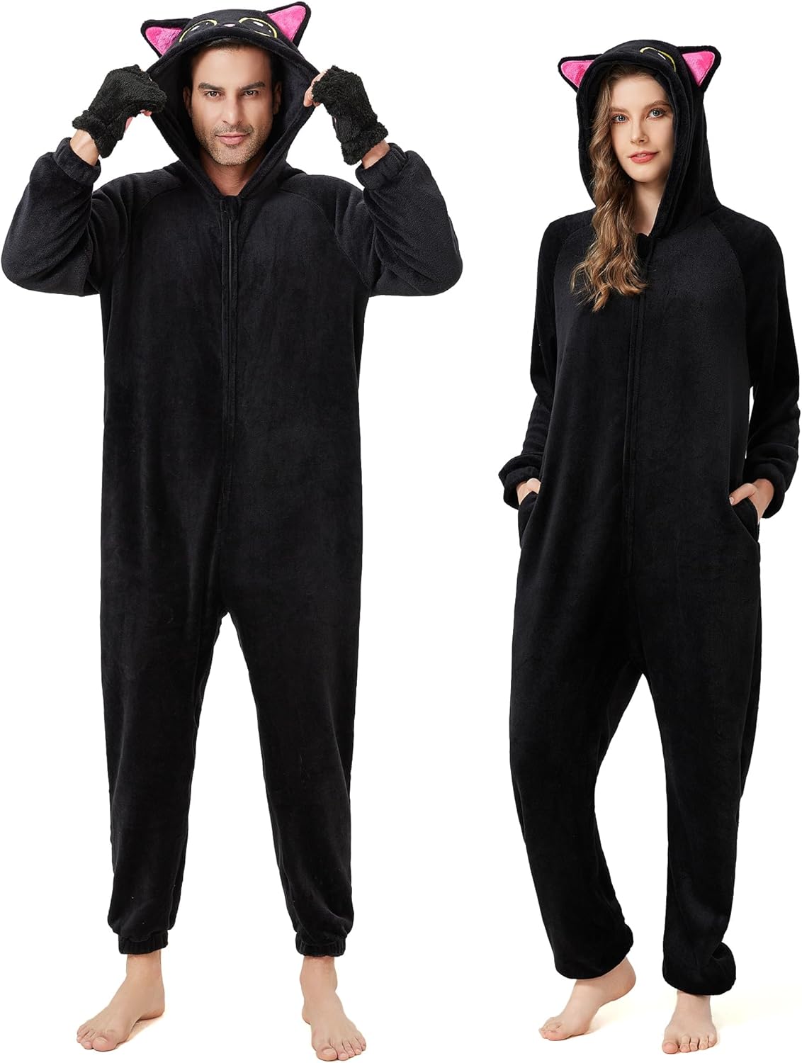 Ezuwail Unisex Adult Onesie Pajamas Outfit Animal Onesie Costumes for Women/Men Large Black