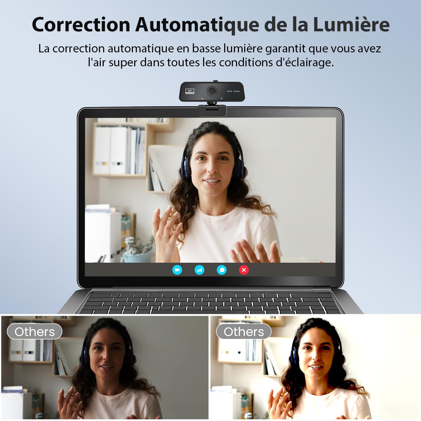 Webcam 4K UHD Autofocus - Caméra USB PC 8MP avec Micro Anti-Bruit Rotatif 360° Socle Ajustable pour Youtube Streaming Skype Appel Vidéo Zoom Plug-and-Play Windows MacOS Linux
