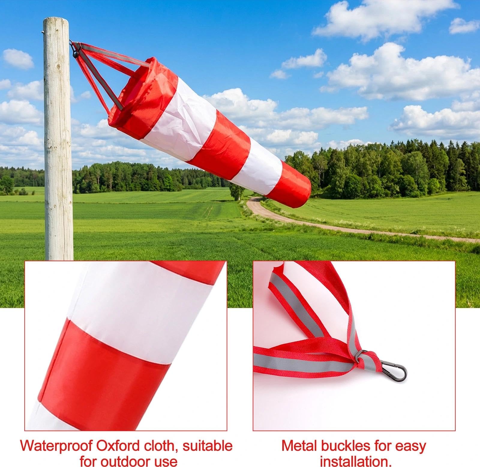 Manica a Vento per Esterni da 0,8 m, banderuola Resistente alle intemperie in Rosso e Bianco con riflettore, indicatore preciso della direzione del Vento per Giardino, Cortile, aeromodelli