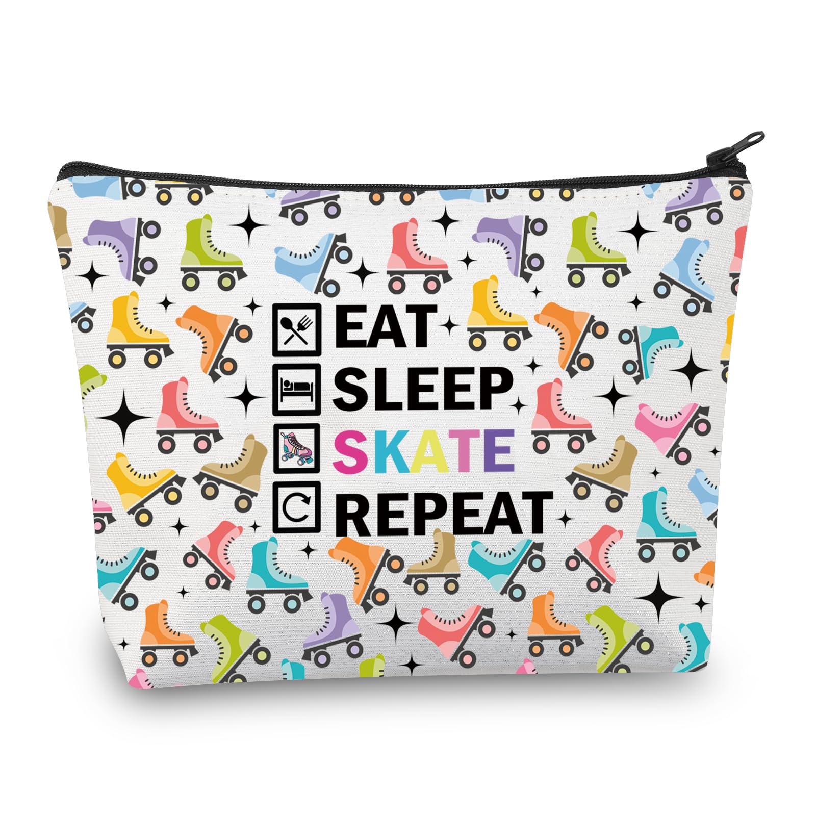PLITI Roller Skater Makeup Bag Roller Skating Lover Gift Figure Skater Gift Eat Sleep Skate Repeat Gift Skate Team Fan Gifts (Skate RepeatU)