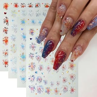 Christmas Nail Stickers for Nail Art, New Year Nail Decals 5D Embossed Self-Adhesive Colorful Fireworks Stickers Decals Winter Fireworks Holiday DIY Manicure Decoration for Women 4 Sheets