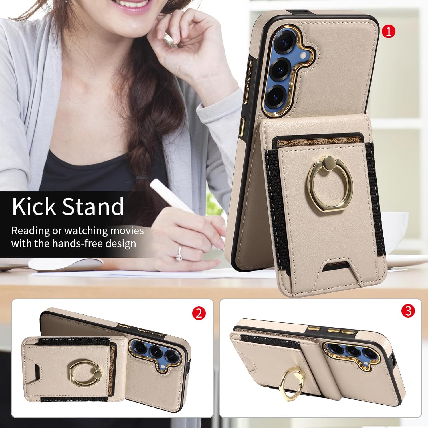 Asuwish Phone Case for Samsung Galaxy S24/S25 5G Wallet Cell Cover with Screen Protector Slim PU Leather Card Holder Slot RFID Blocking Ring Stand S 24 24S 25 25S G5 SM-S931U Women Men White - Image 4