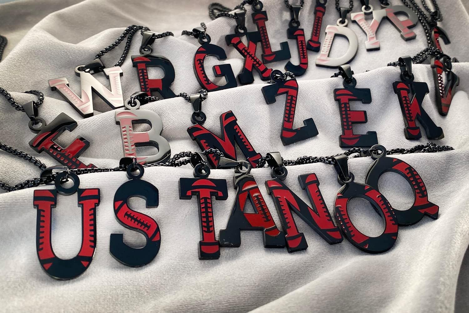 Football Stainless steel A-Z English Alphabet Necklace black letter Pendant for Men women - Image 5