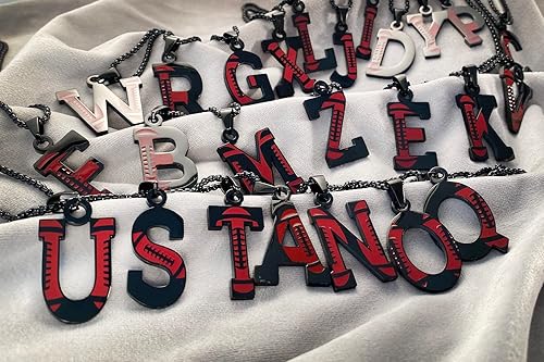 Miniatura 5 de Collar de fútbol de acero inoxidable A-Z alfabeto inglés colgante de letra negra para hombres mujeres