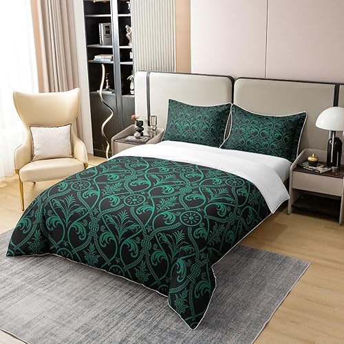 Miniatura 3 de Erosebridal Funda de edredón de damasco barroco 100% algodón, color verde gótico, negro, degradado, juego de ropa de cama Queen para niños,