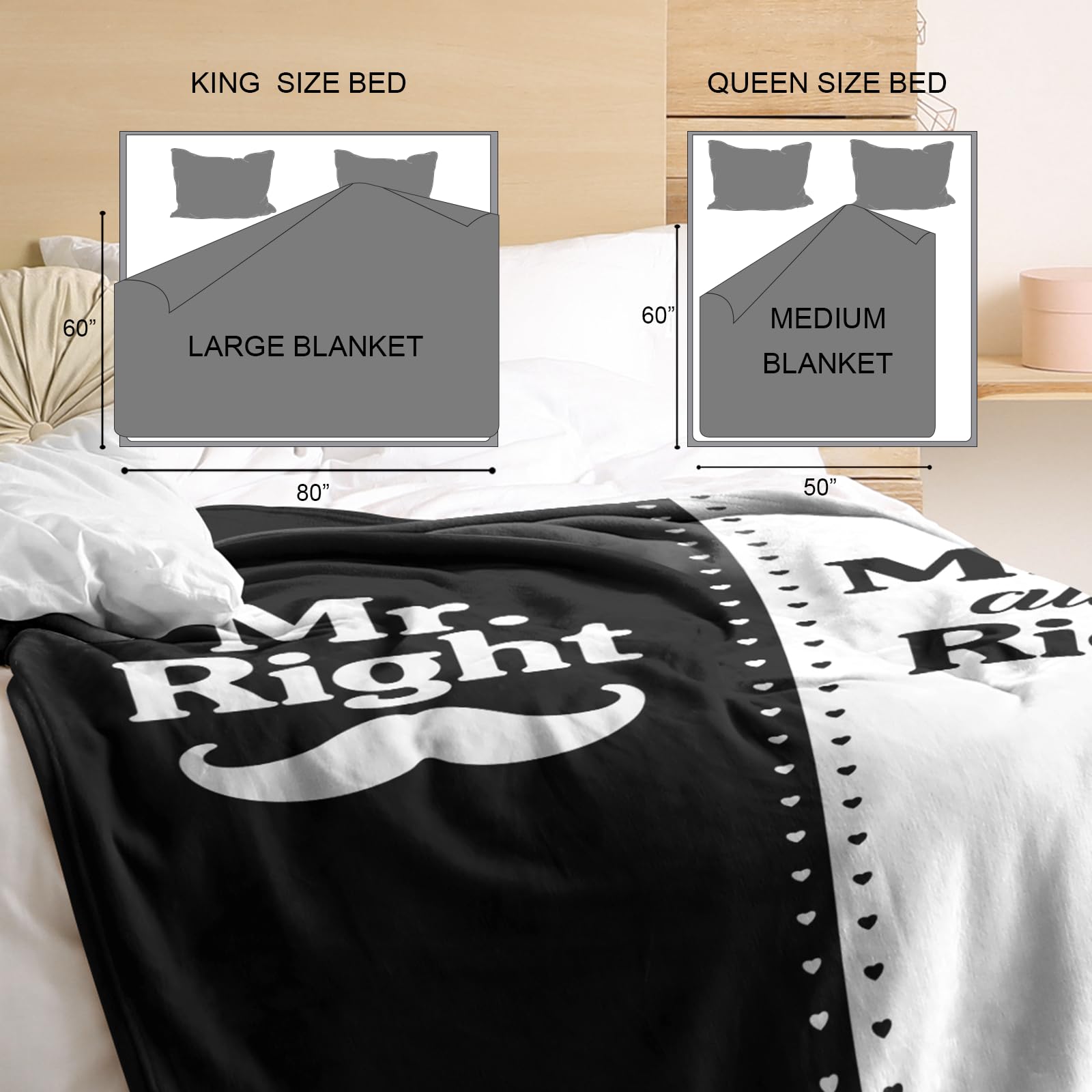 Mr. & Mrs. Geschenkdecke Für Brautpaare – Witzige 'Mr. Right Mrs. Always Right' Decke, 152x127 Cm