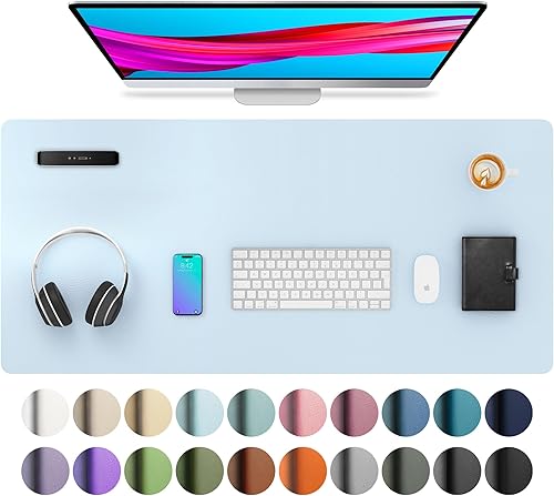 Miniatura 310 de Aothia Protector de escritorio de cuero, alfombrilla para mouse, alfombrilla de escritorio de oficina, antideslizante, de piel sintética, Agua,Azul