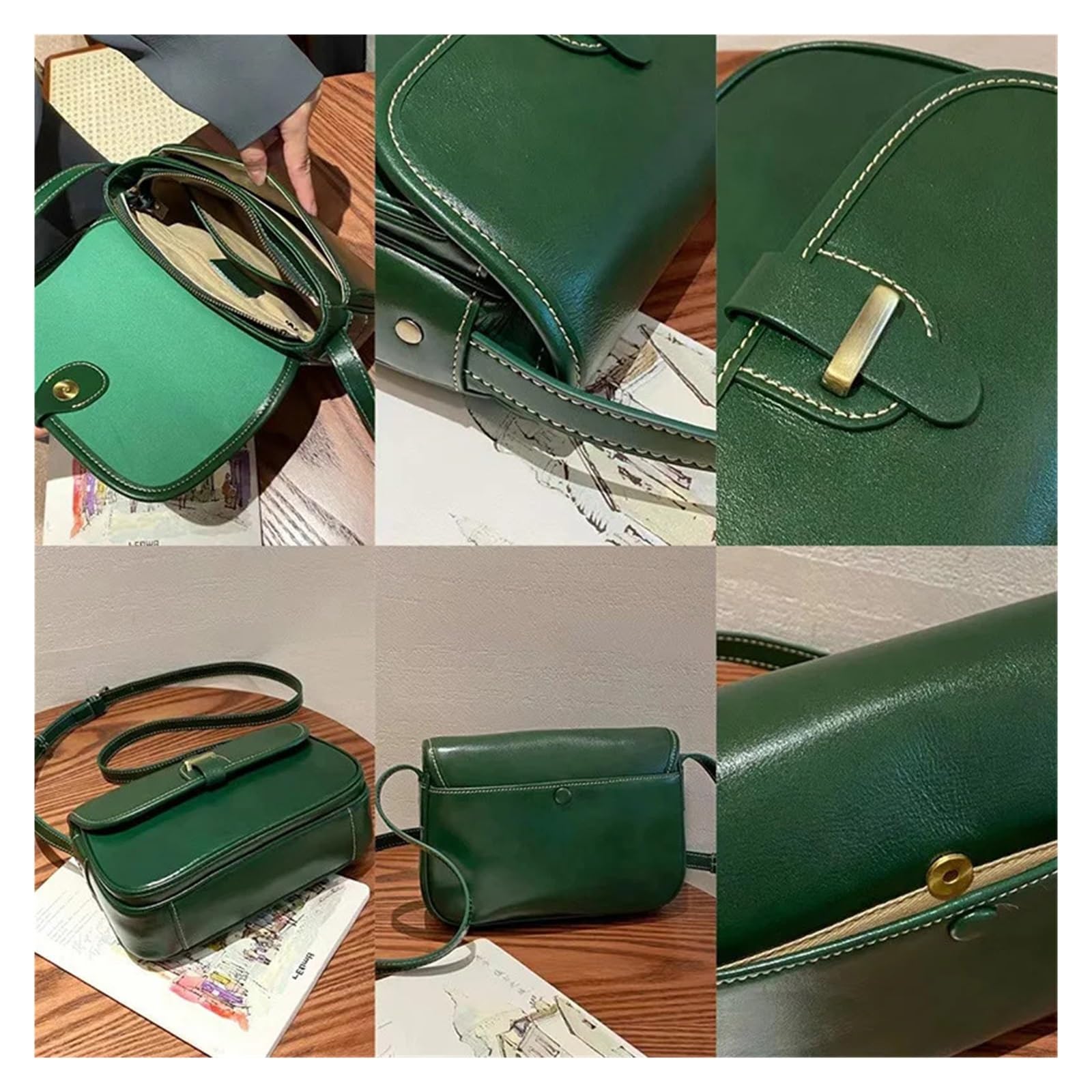 Bolso De Mujer De Cuero Bolso Oblicuo Bolso De Hombro Bolso Cuadrado Pequeño Vintage Adecuado para Viajar, Fiesta, Trabajo(Dark Brown)