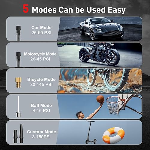 Miniatura 4 de Compresor de aire portátil para inflador de neumáticos, bomba de aire inalámbrica de 150 PSI para neumáticos de automóvil, inflador de neumáticos