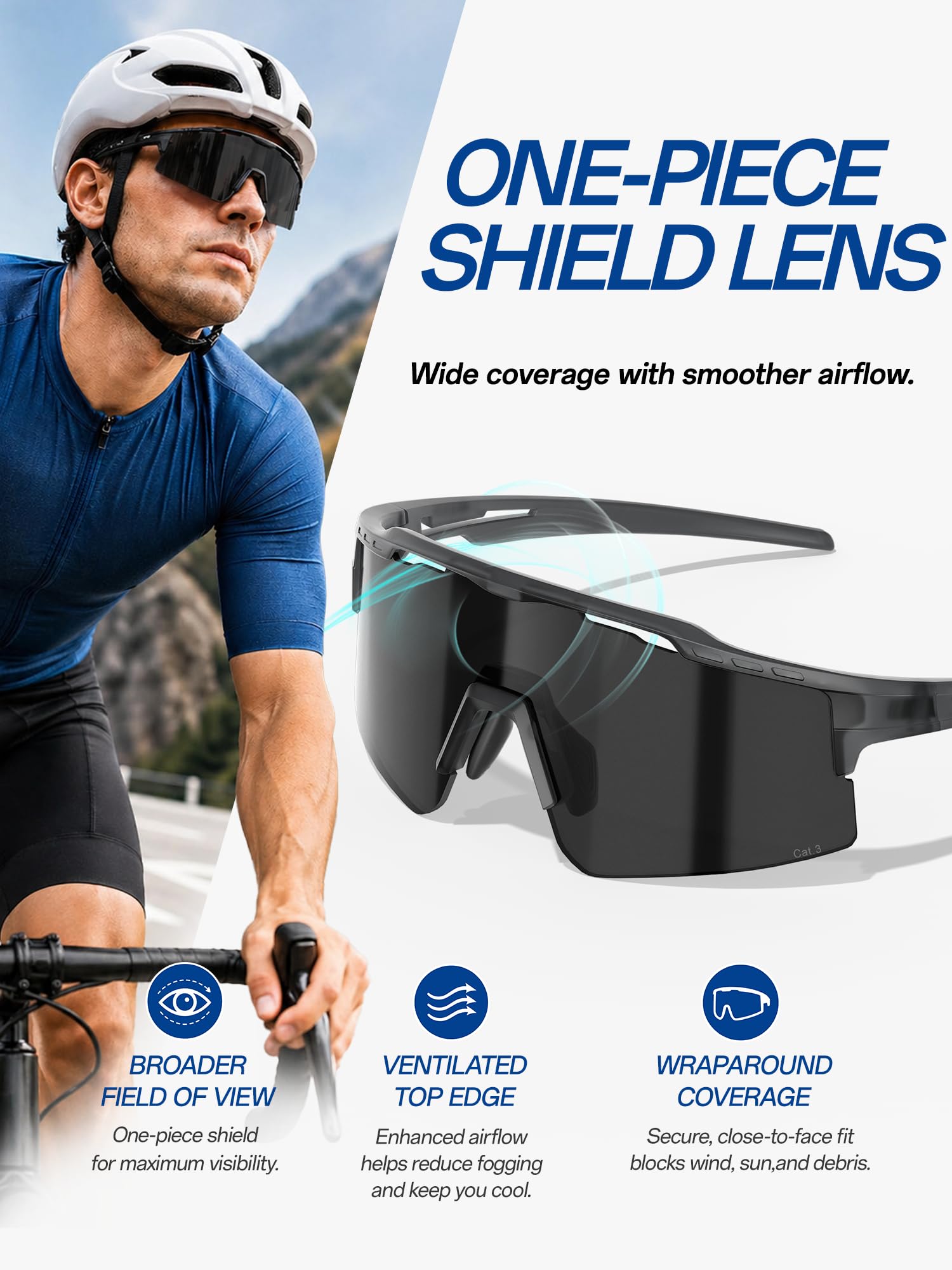 SCVCN Occhiali da Ciclismo Uomo Donna, Occhiali Sportivi UV400 con Lente Ampia Monopezzo, Naselli Regolabili, Lente PC per MTB Corsa S1416