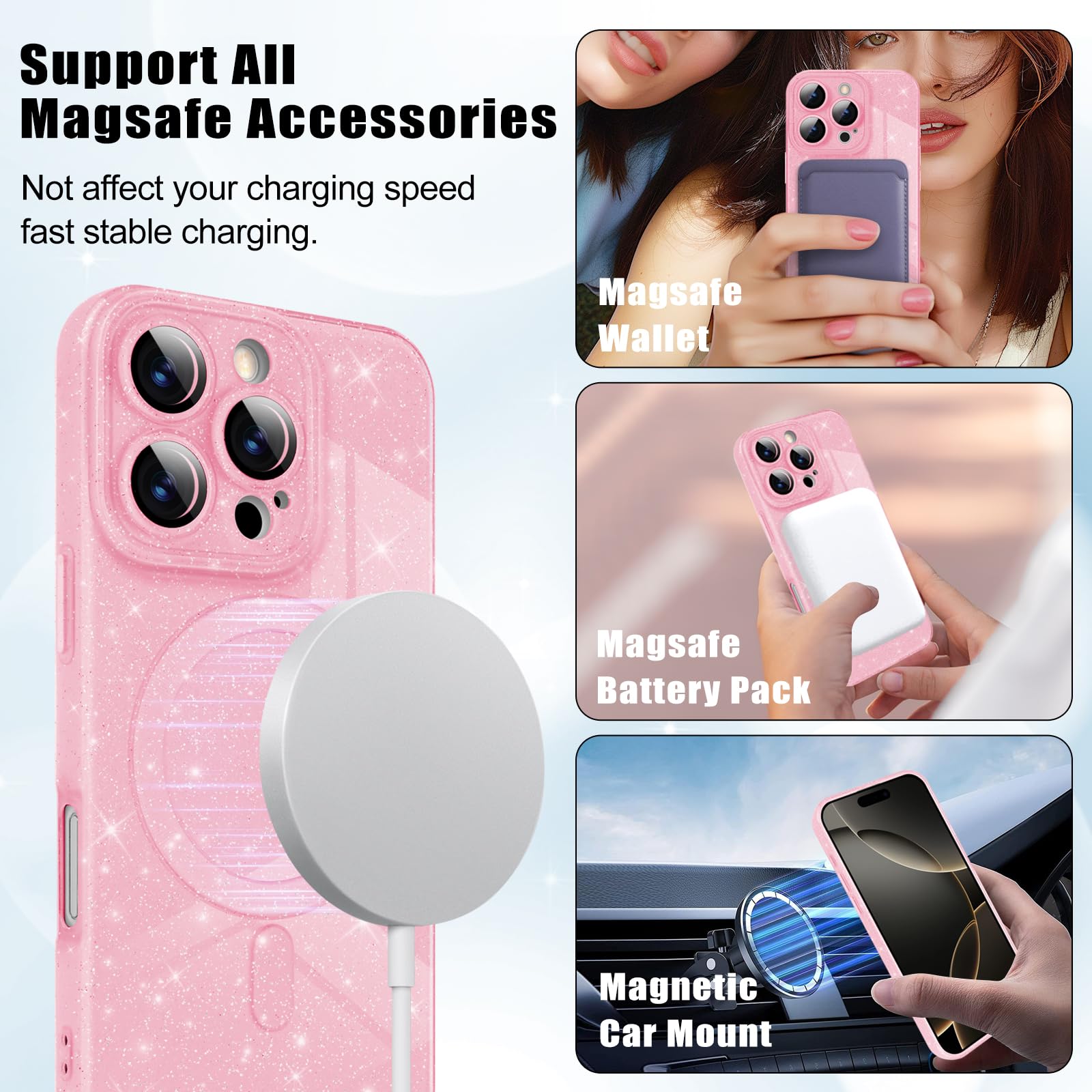 Newseego Glitter Clear IPhone 14 Pro Max Case Girls Women [Compatible With MagSafe], Magnetic