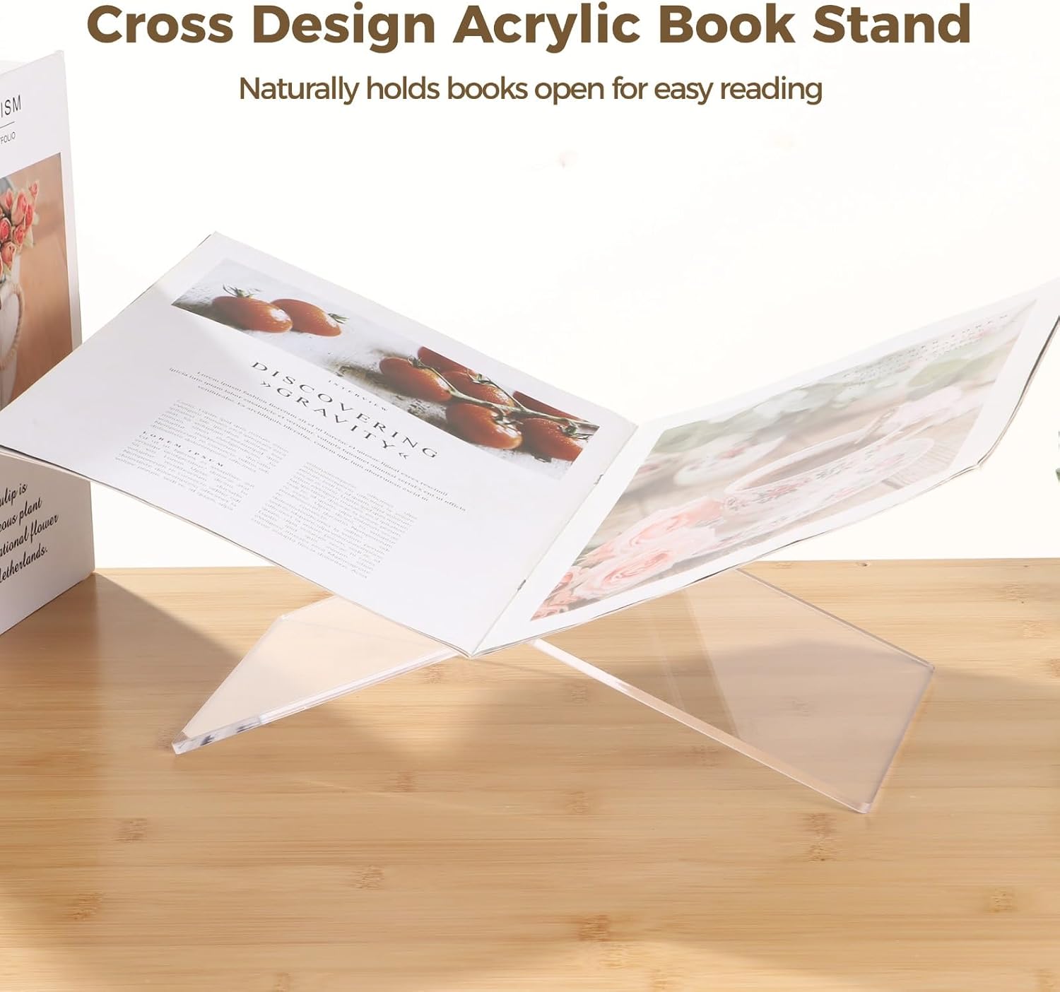 Clear Acrylic Book Stand 2 Pcs with 12.2 X 5.9 in Dimension, Open Book Display Holder, Cookbook, Magazine, Textbook for Reading