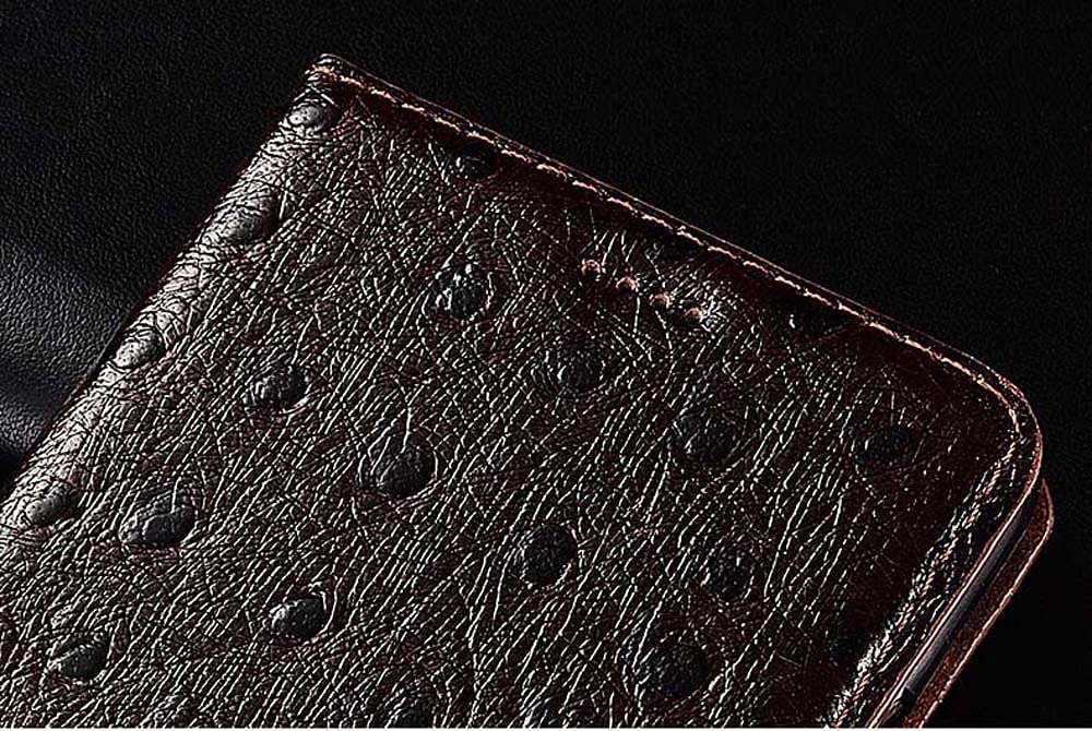 Magnetyczne etui na telefon z klapką z 2 przegródkami na karty, do Apple iPhone 13 Pro Max (2021) 6,7-calowe skórzane etui folio z teksturą strusia [podpórka] (kolor: kawowy)
