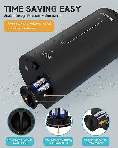 Miniatura 4 de AIKE Dispensador automático de jabón de espuma para montaje en pared, 25 oz, acero inoxidable de gran capacidad, modelo AK1205FA (negro mate)