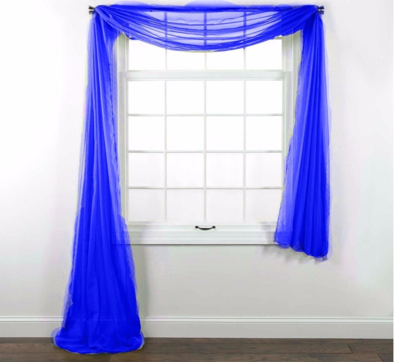 Jody Clarke 1PC Solid Sheer Scarf Valance Topper Curtain Drape in 216" for Wedding Quinceniera Party décor in Multiple Colors (Royal Blue)