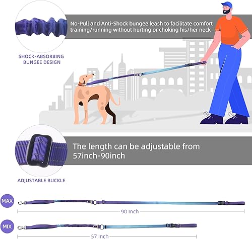 Miniatura 6 de Roses&Poetry Correa de perro manos libres para perros medianos y grandes, resistente, sin tirones, correa de cintura para correr para caminar y