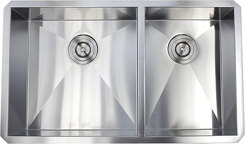 Miniatura 3 de Fregadero de cocina contemporáneo de acero inoxidable de calibre 16, duradero, con doble tazón, con colador de cesta extraíble (32 pulgadas, 6040)