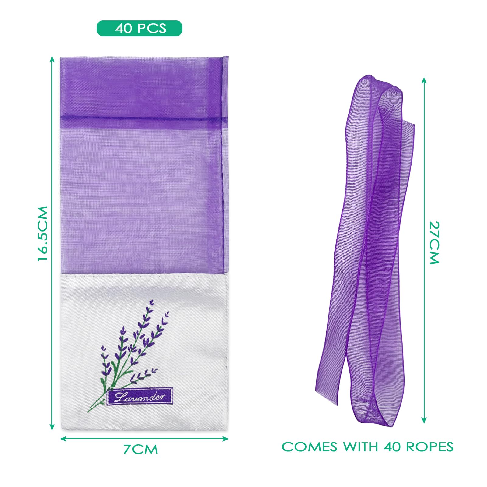 Image secondaire de Tekenewbse 40 Pièces Sachet Lavande Vide, avec 40 Rubans de Fils Cordon de Serrage, Sachet Tissu Parfumé Armoire Anti Mite, Sach
