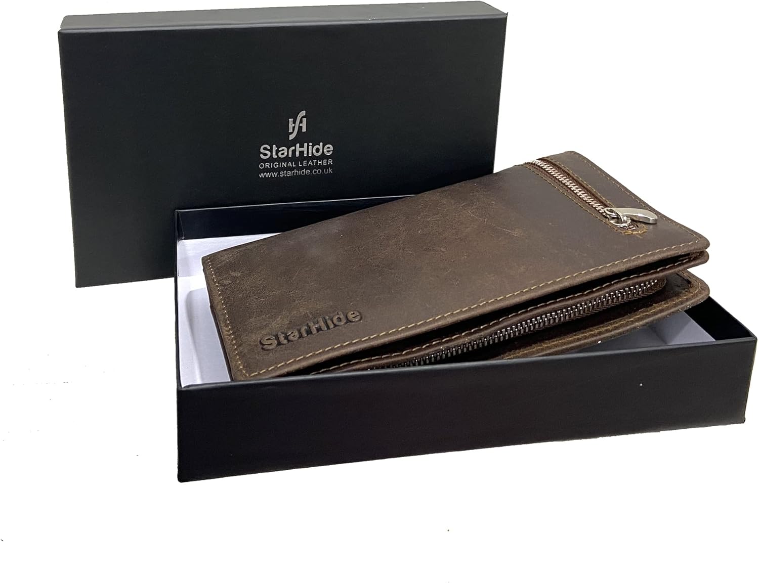 Womens RFID Shielded Real Distressed Hunter Leather Clutch Wallet 5565 (Brown)