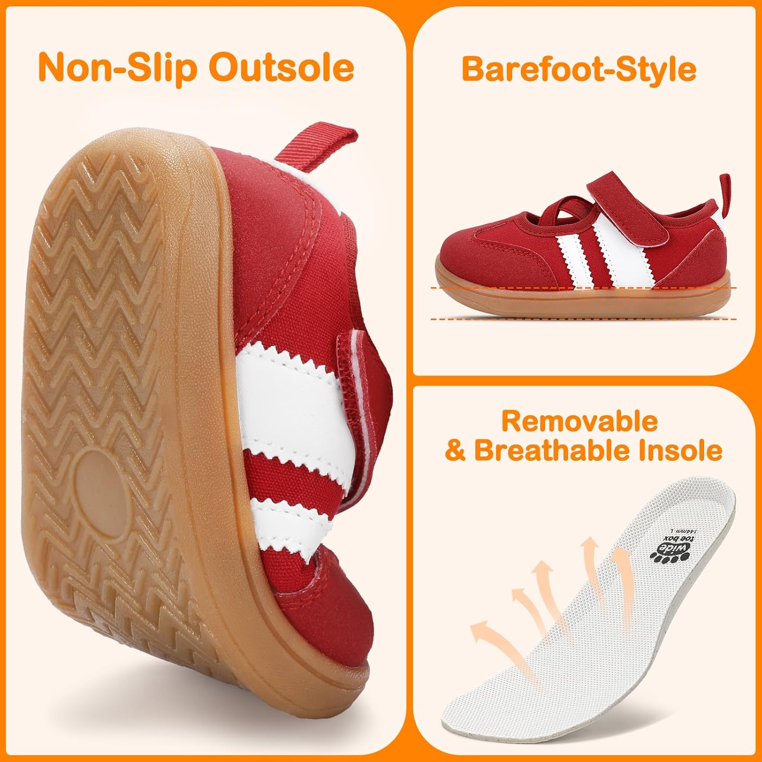 Toddler Mary Jane Sneakers Girls Classic Barefoot Walking Shoes Zero Drop Non Slip Flat Sneaker Hook and Loop Strap School Playground Stage Home Indoor Athletic Daily Casual Park Outdoor