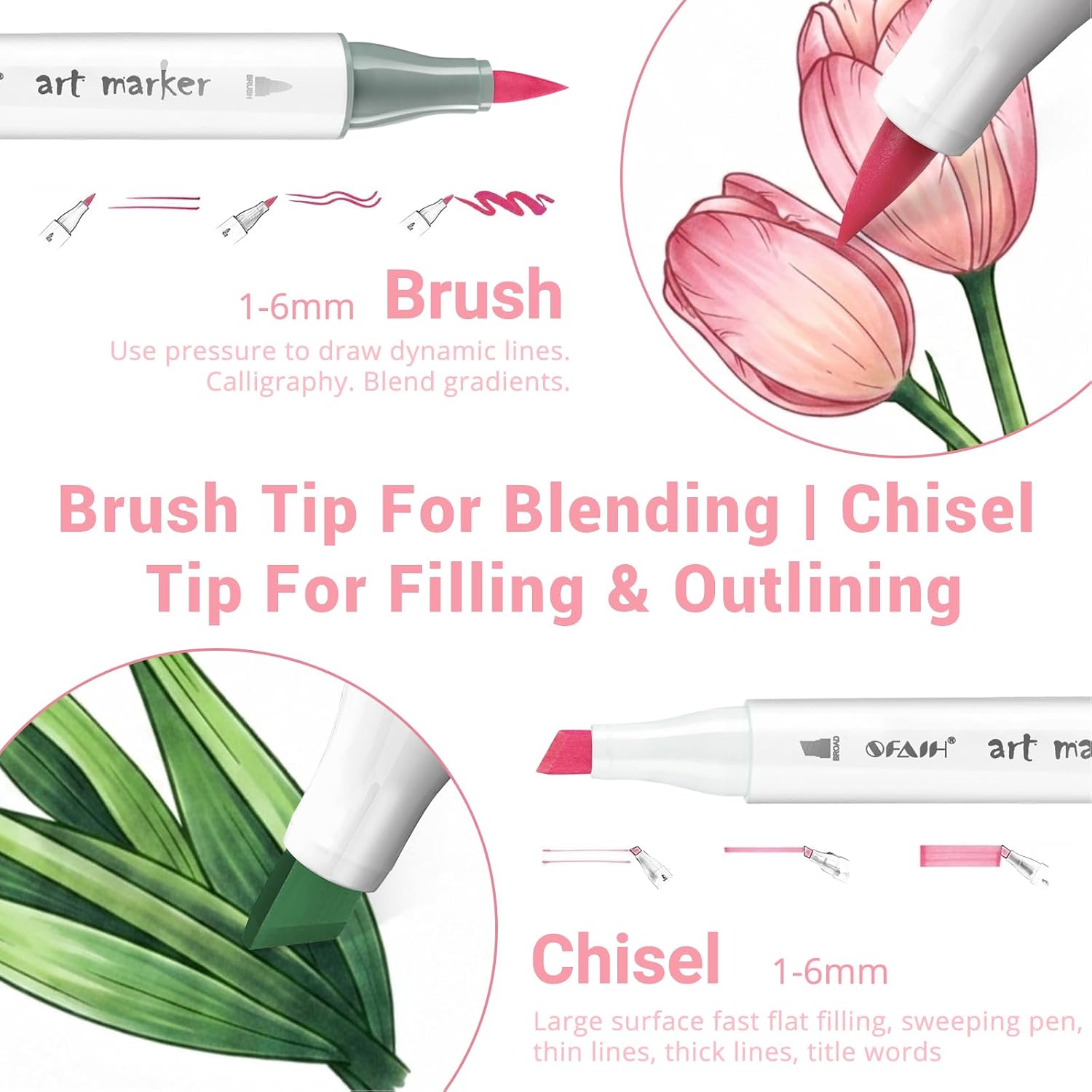 SFAIH 49 Alcohol Markers for Relaxing Coloring, Dual Brush & Chisel Art Set image 3