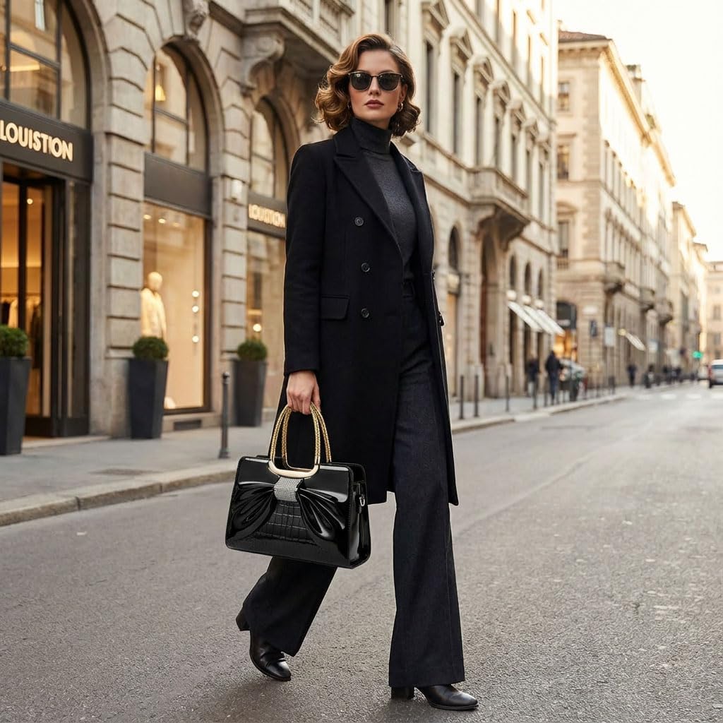 Women’s Glossy Patent Leather Handbag Top Handle Satchel - Medium Structured Shoulder Tote Purse with Adjustable Strap - Image 8