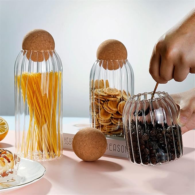 Frasco de vidrio para almacenar café con tapa de madera miniatura 5