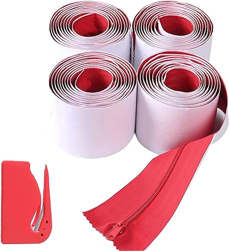 CALPALMY Paquete de 4 cremalleras protectoras contra el polvo de alta resistencia (rojo) – Cremallera instantánea autoadhesiva para puerta – 7 pies