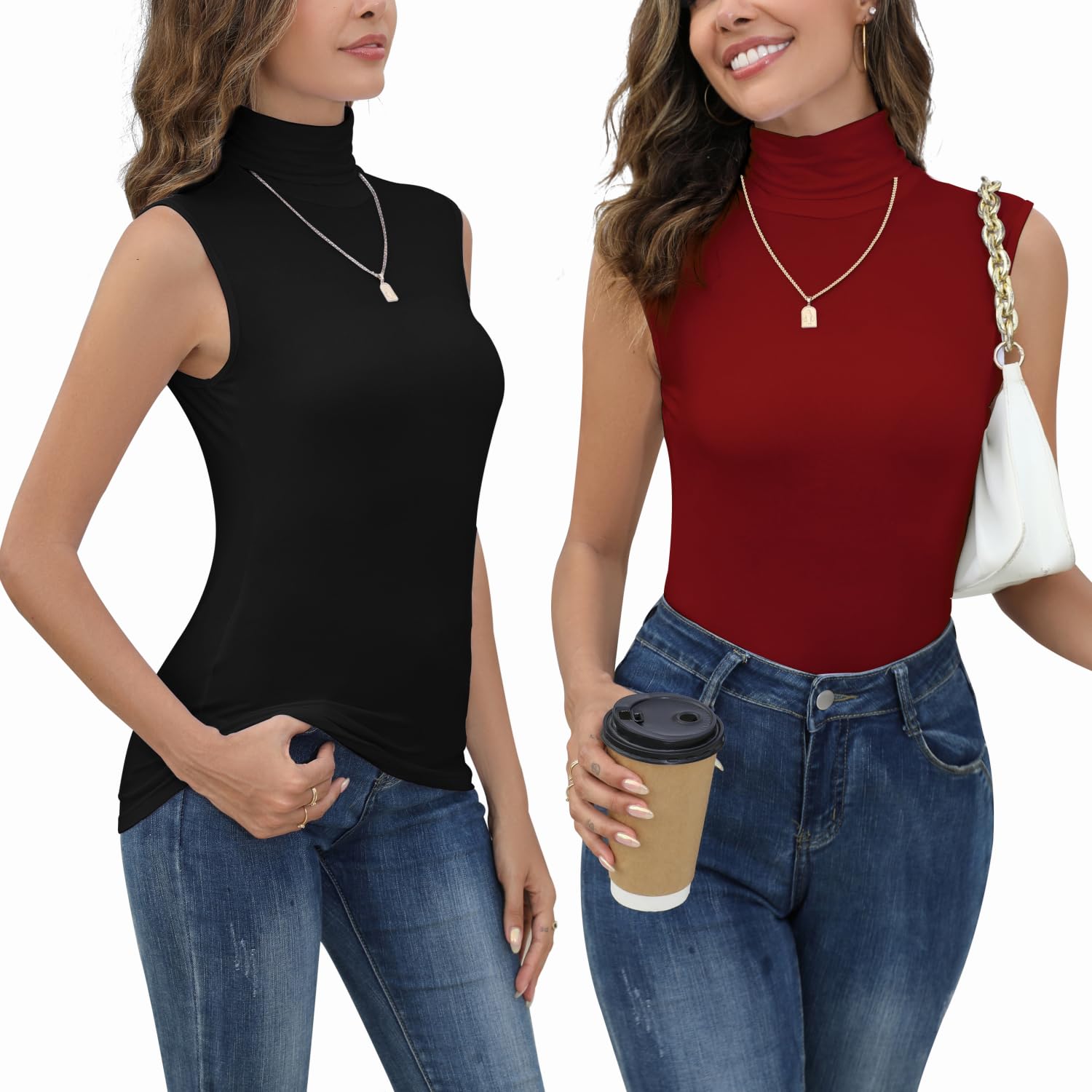 Yukiuiny Damen Rolli Top Elegant Rollkragenshirt ohne Ärmel Dünn Leicht Unterziehrolli Dehnbar Basic Jersey Weste Slim Fit