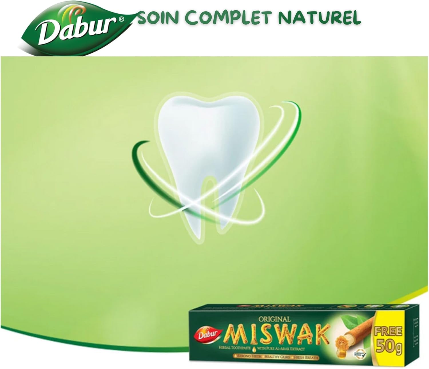 Misk of Jannah Dentifrice Siwak Original Dabur 170 g – Grand format naturel pour nettoyage en profondeur et effet blanchissant - Description