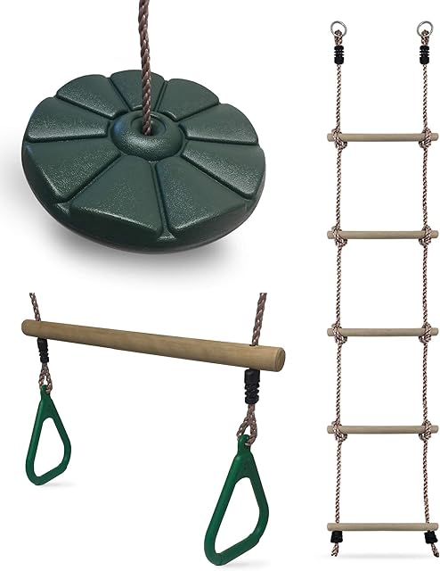 HIKS Rope ladder, Green Trapeze and Button Swing Bundle Available in 5 colours
