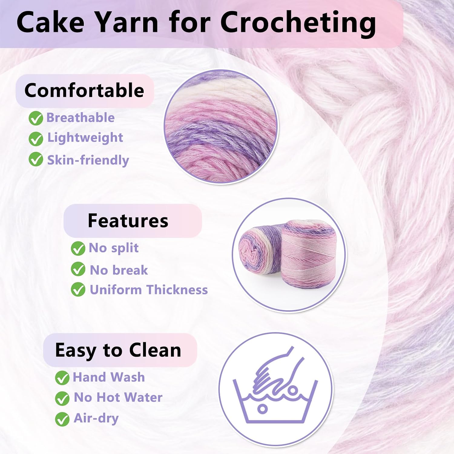 WSICSE Purple Cake Yarn for Crocheting, 4 Skeins Gradient Yarn 100g/3.52 oz 245m (267 Yards) #3 Light Weight - 60% Cotton 30% Acrylic 10% Wool - Soft Cotton Yarn for Blankets, Scarves, Shawls