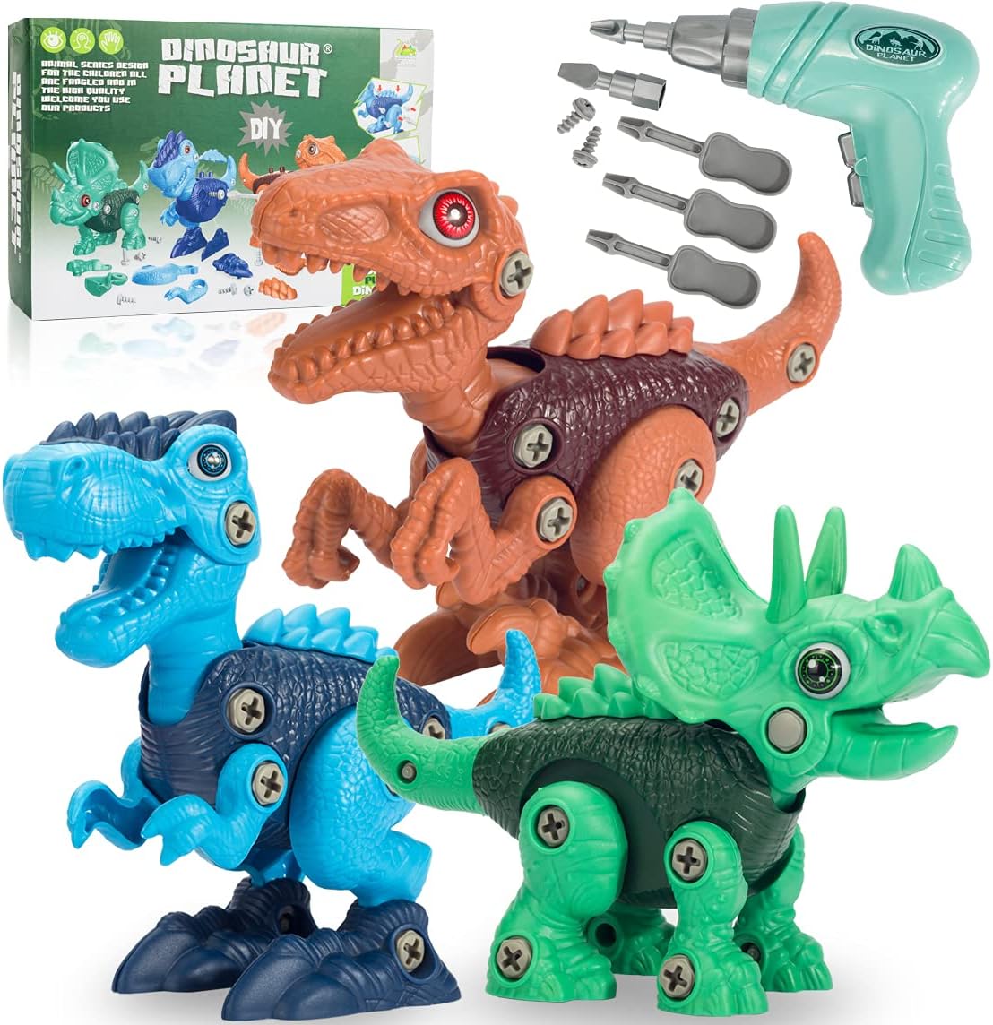 VNVDFLM 3 Pcs Take Apart Dinosaur Toys for Kids Gifts 3-5-7+, Toddlers Construction Learning Toys & Birthday Gifts (B3-L, Large)