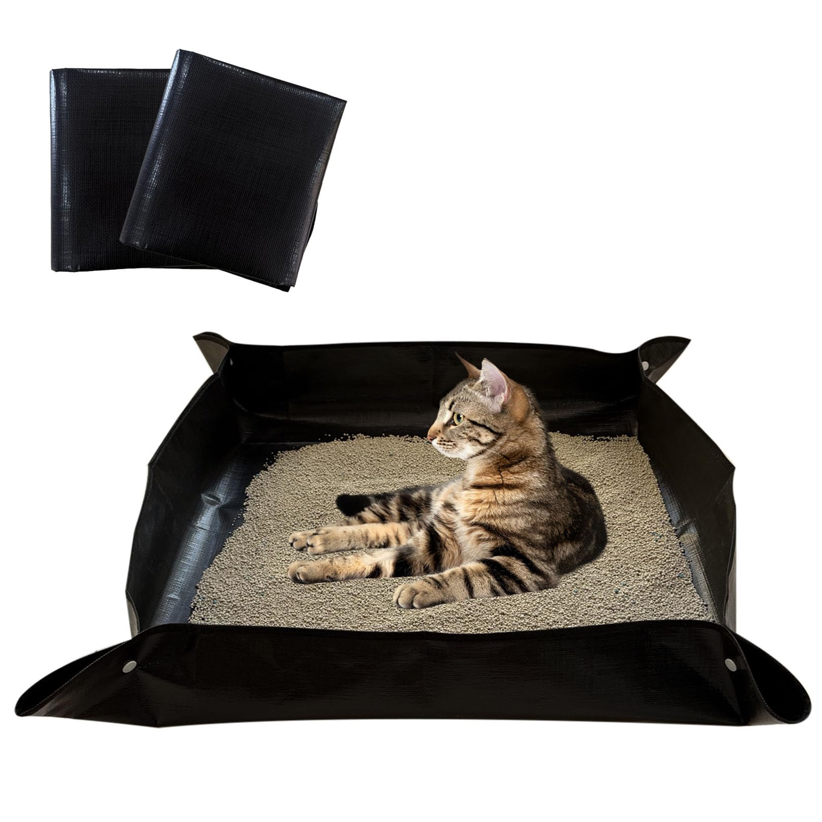 Portable Travel Litter Box for Cats 29.5 X 29.5 inchs, Foldable Leak Proof Kitty Travel Litter Box in Car Van Camping Hotel 2PCS