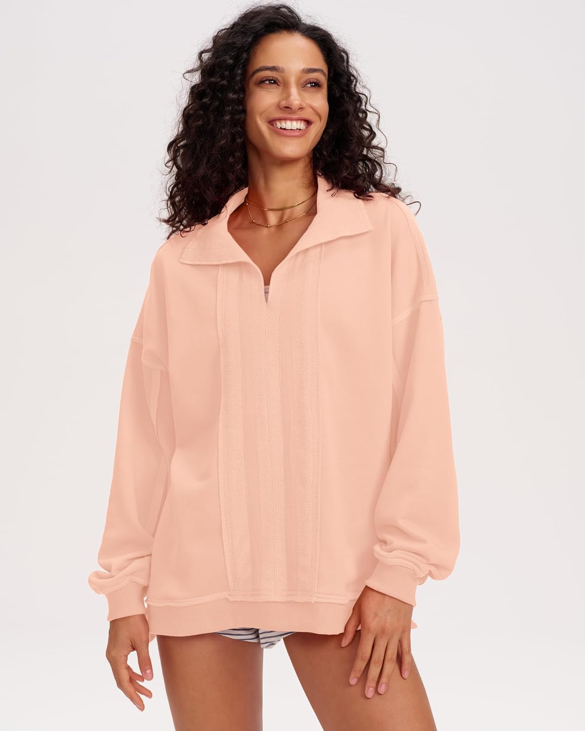 Locachy Women's Casual Oversized Sweatshirt V Neck Long Sleeve Pullover Tops Fashion Outfits Clothes - Image 2