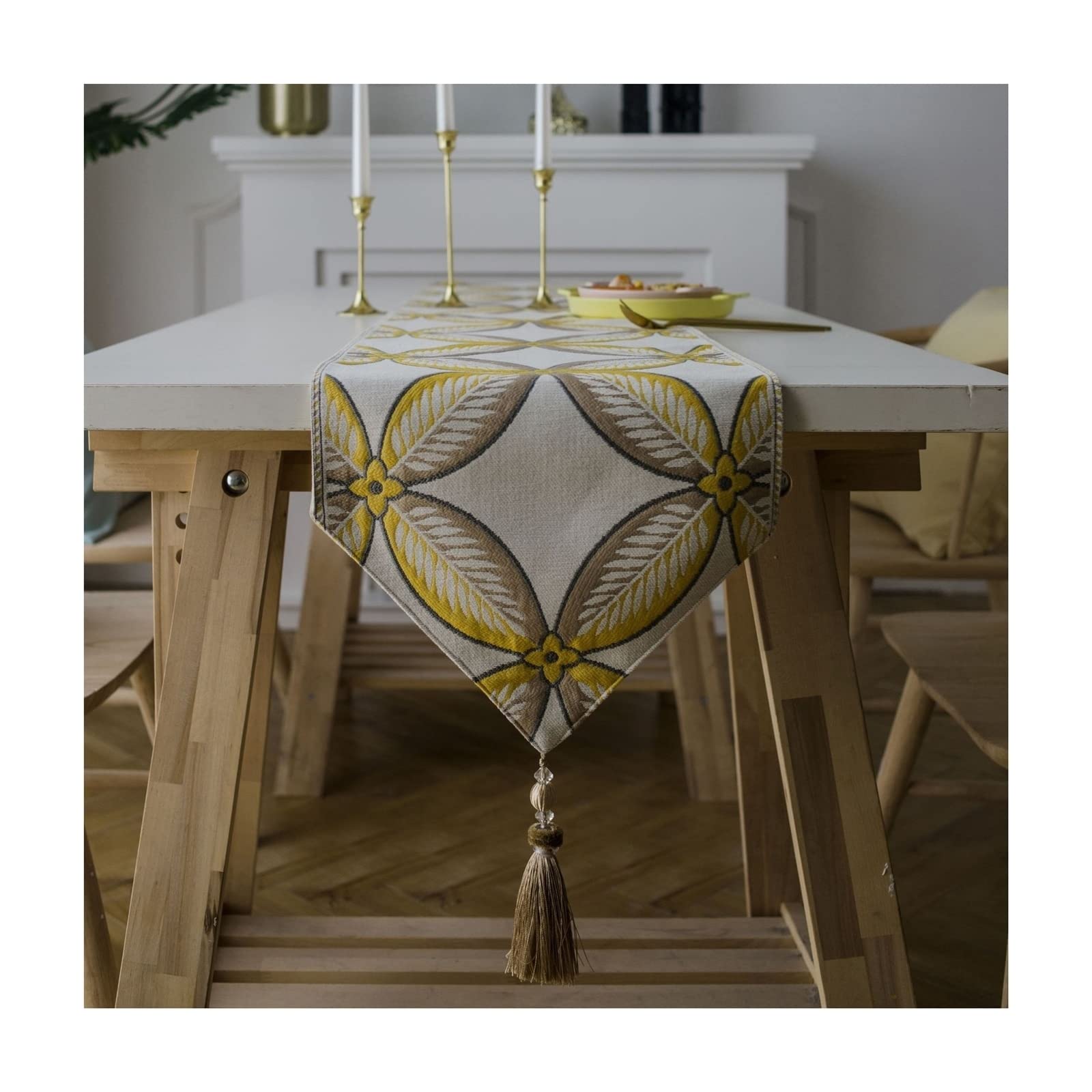 Tischläufer Gartentisch Gelb, Tischläufer Vintage Geometrisches Quadrat Polyester Tischläufer 32x160cm Hochzeit Tischdeko Weihnachtstischdeko