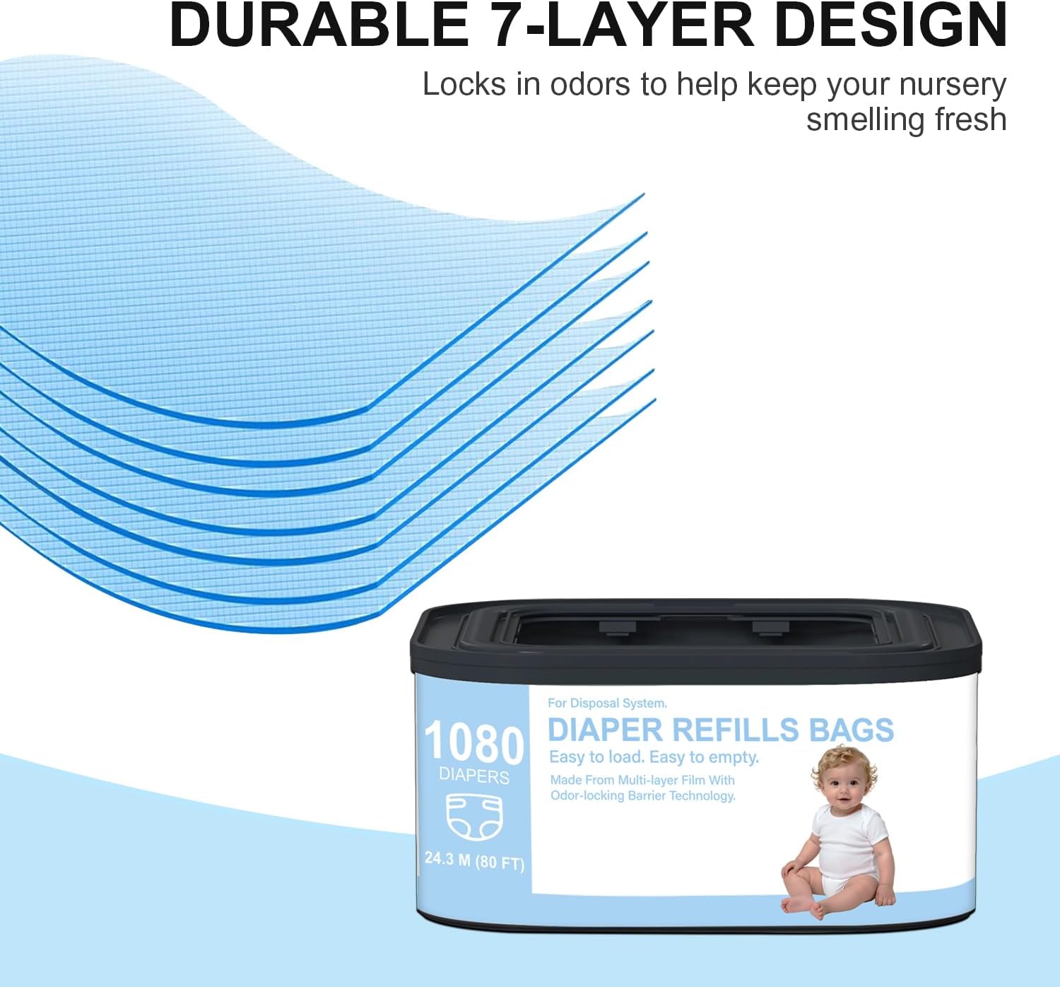 Jumbo+ Square Refills Disposal Bags Refill Compatible with Diaper Genie Compact, Classic and Select Pails, Hold Up to 1080 Newborn-Sized Diapers Per Refill, Pack of 3