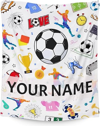 Miniatura 18 de Regalos de fútbol personalizados, manta grande de 50 x 60 pulgadas para niños y niñas, manta suave y acogedora para equipo de fútbol, manta