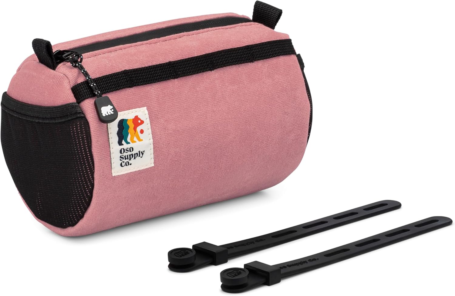 Oso Supply Co - Bike Handlebar Bag – Waxed Canvas Exterior with Quick-Access Waterproof Zipper, Side Mesh Pockets and Spacious Storage – Ideal for Cycling, Commuting and Adventure Rides (Coral)