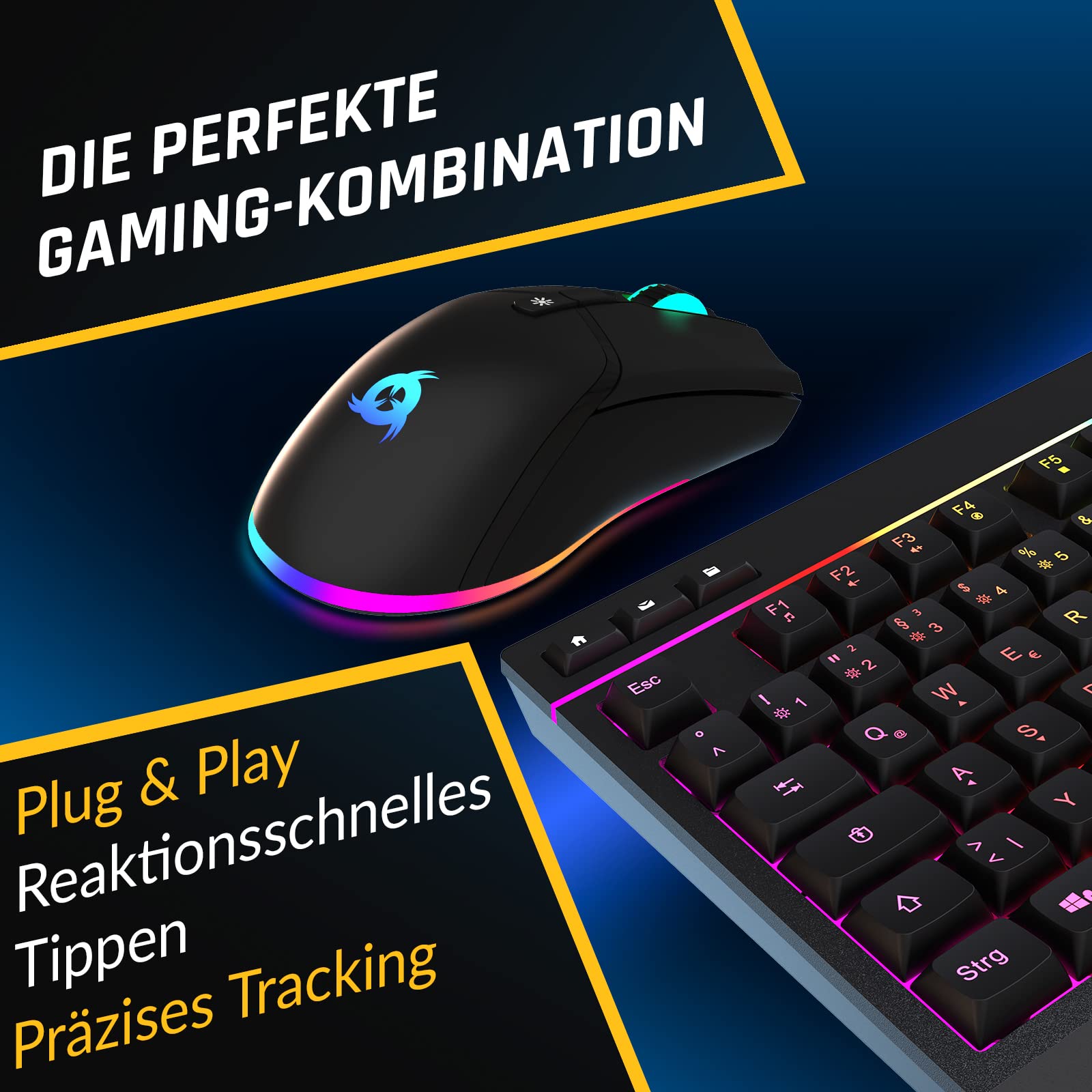 KLIM Duo – nowość 2023 – klawiatura bezprzewodowa – kompaktowa, wytrzymała, ergonomiczna – podświetlana klawiatura TKL bezprzewodowa – bezprzewodowa mysz i klawiatura RGB – trwała wbudowana bateria