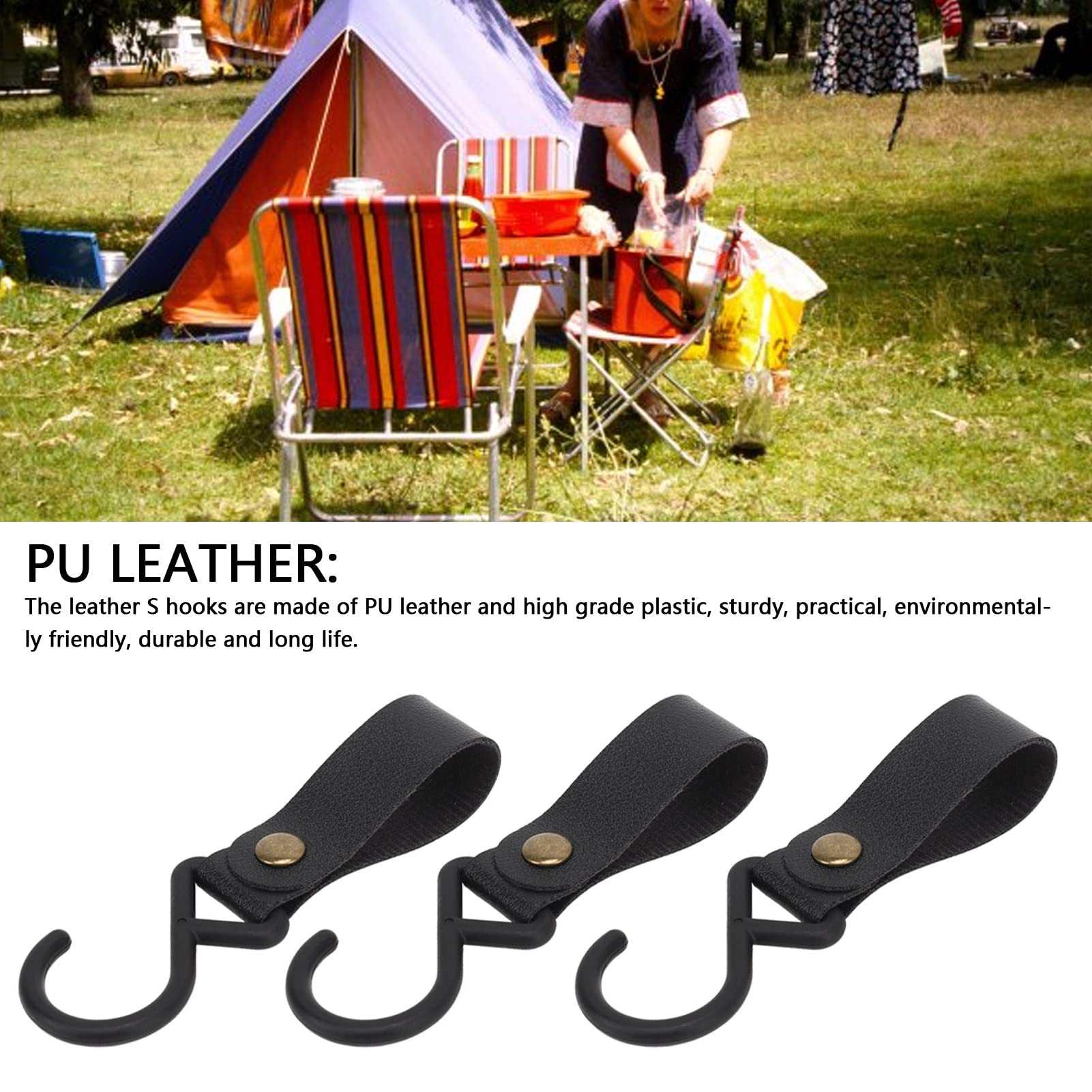 Tnfeeon S-Haken aus Leder, Kompakter, Tragbarer, Robuster, Einfacher Einbau Camping-S-Haken aus Leder, Multifunktional für Camping