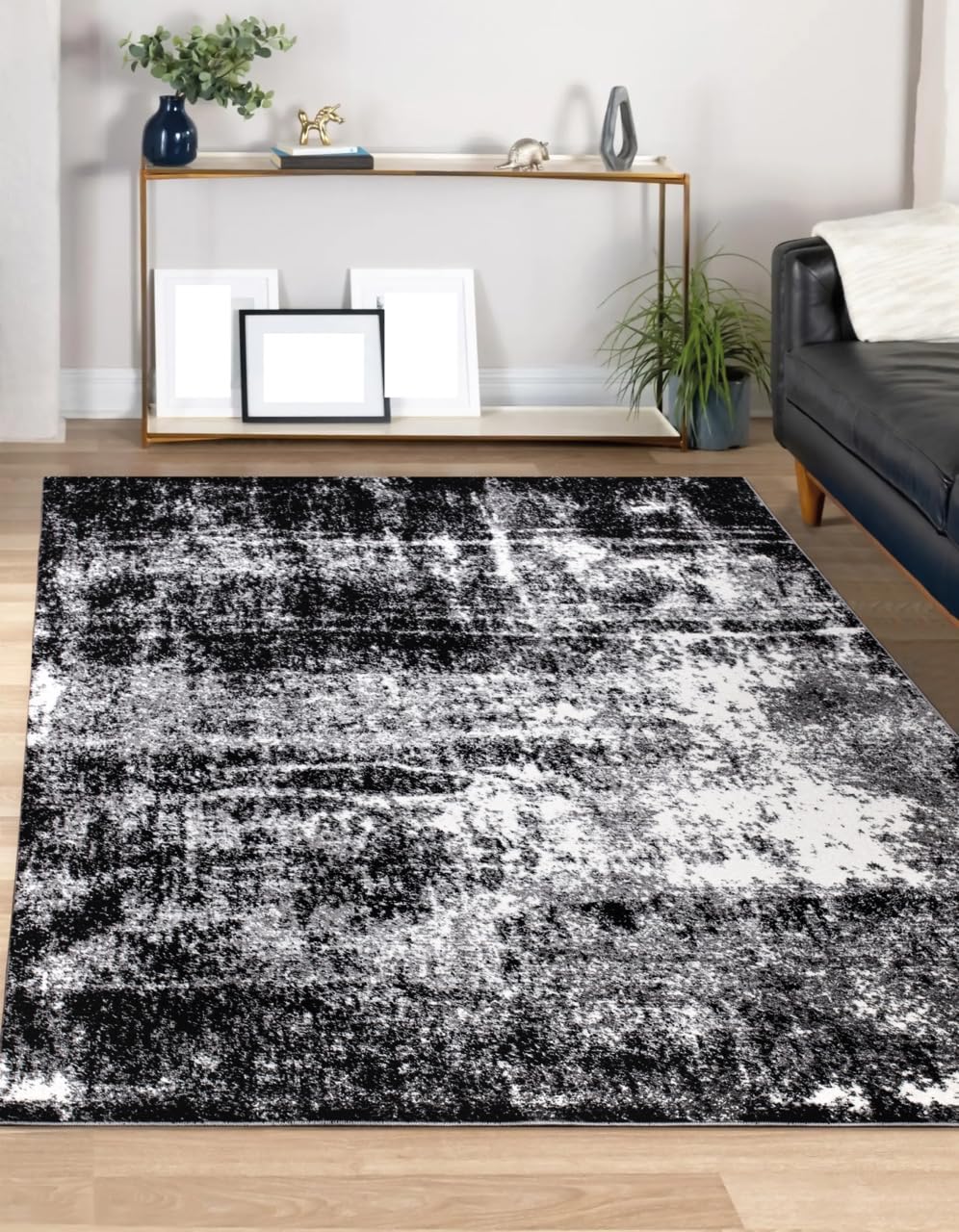 (similar) Keen Home Design Area Rugs - 8x10 Non-Shedding, Abstract Rugs for Kitchen, Living Room, Bedroom, Dining Room, Entryway - Size: 7'3" x 10'2", Abstract Black