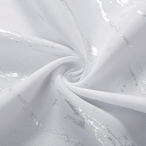 Miniatura 8 de Taisier Home Cortinas texturizadas de lino con estampado de lámina plateada, diseño geométrico de mármol para guardería, tratamiento de ventana de