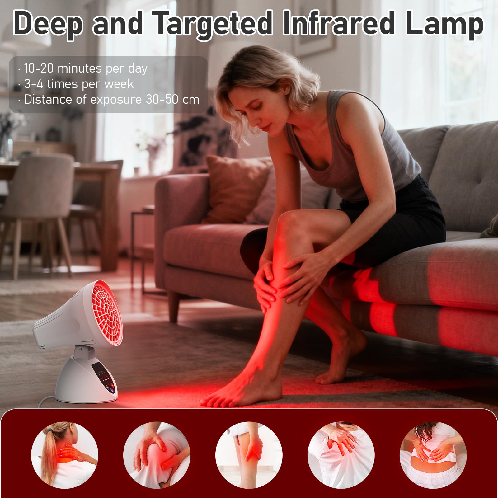 Lampada a infrarossi, 150 W, luce rossa ad alta potenza, 3 livelli di temperatura, timer 30/45/60 min, angolo regolabile, spegnimento automatico, luce a infrarossi per ufficio/uso domestico
