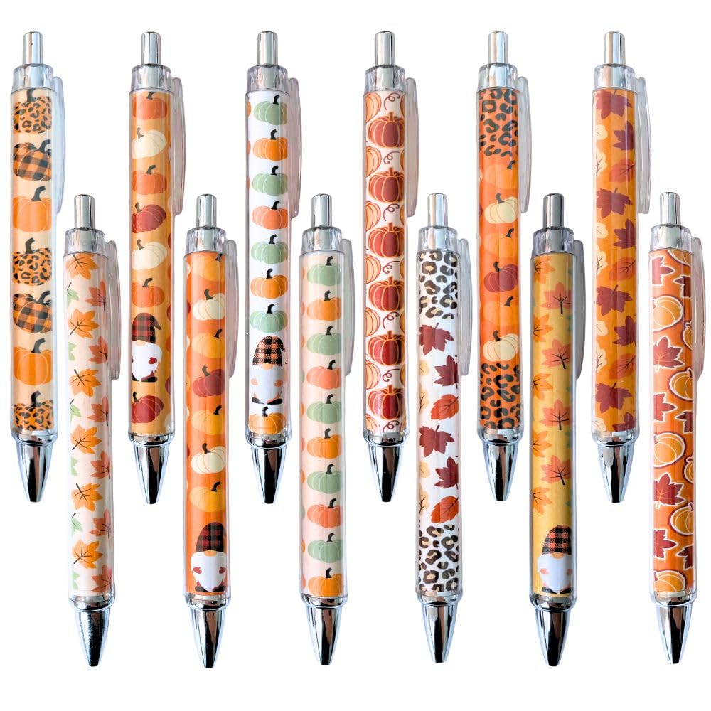 12PC Autumn Pens Gnomes Leopard Pumpkin Maple Leaf Leaves Bulk Office Supplies Desk Accessories Thanksgiving Treats Decorations Halloween Fall Leopard