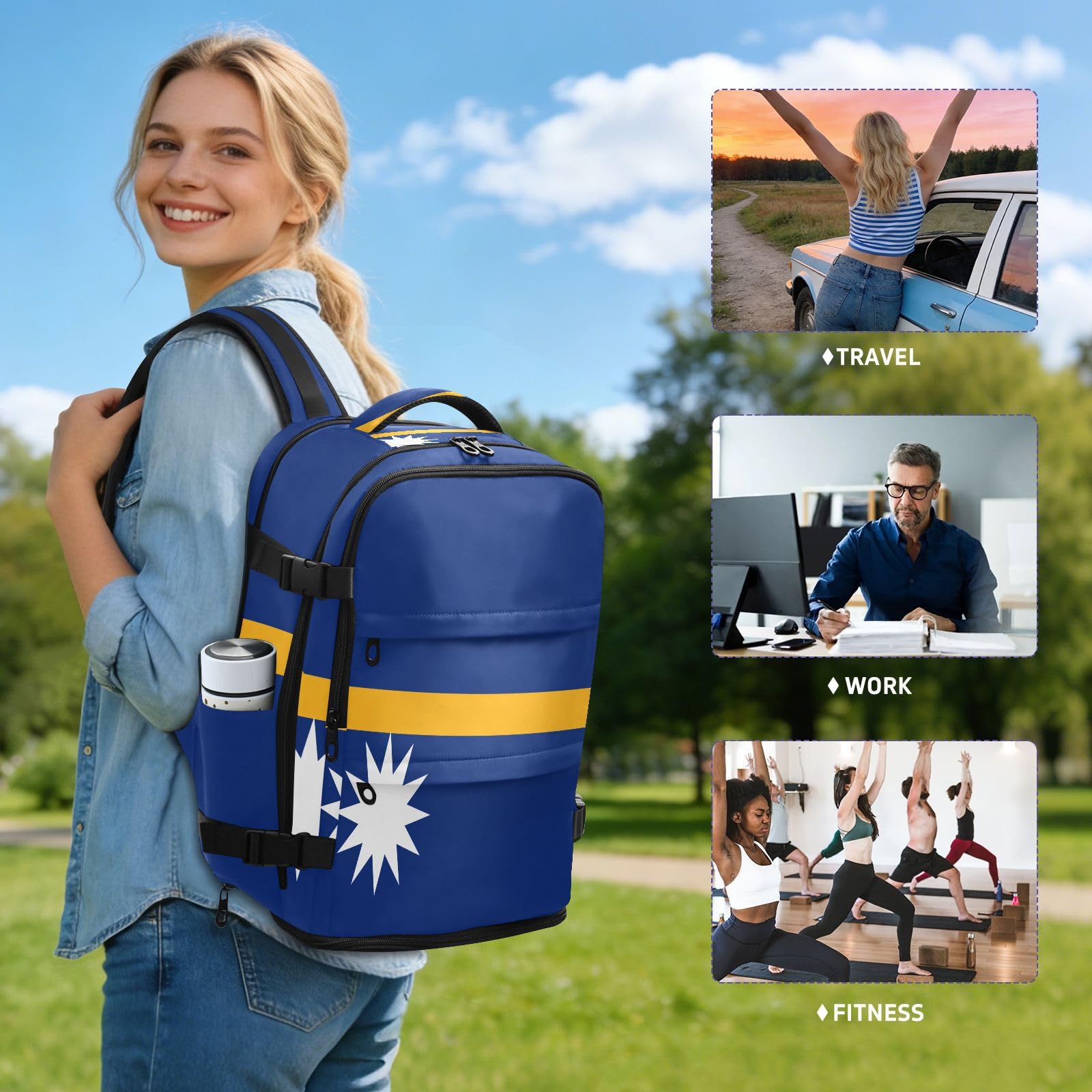 GuoChe Zaino impermeabile per laptop da 16 pollici con scomparto per scarpe indipendente per studenti universitari, Bandiera nazionale di Nauru, One Size, Zaini multiuso di base