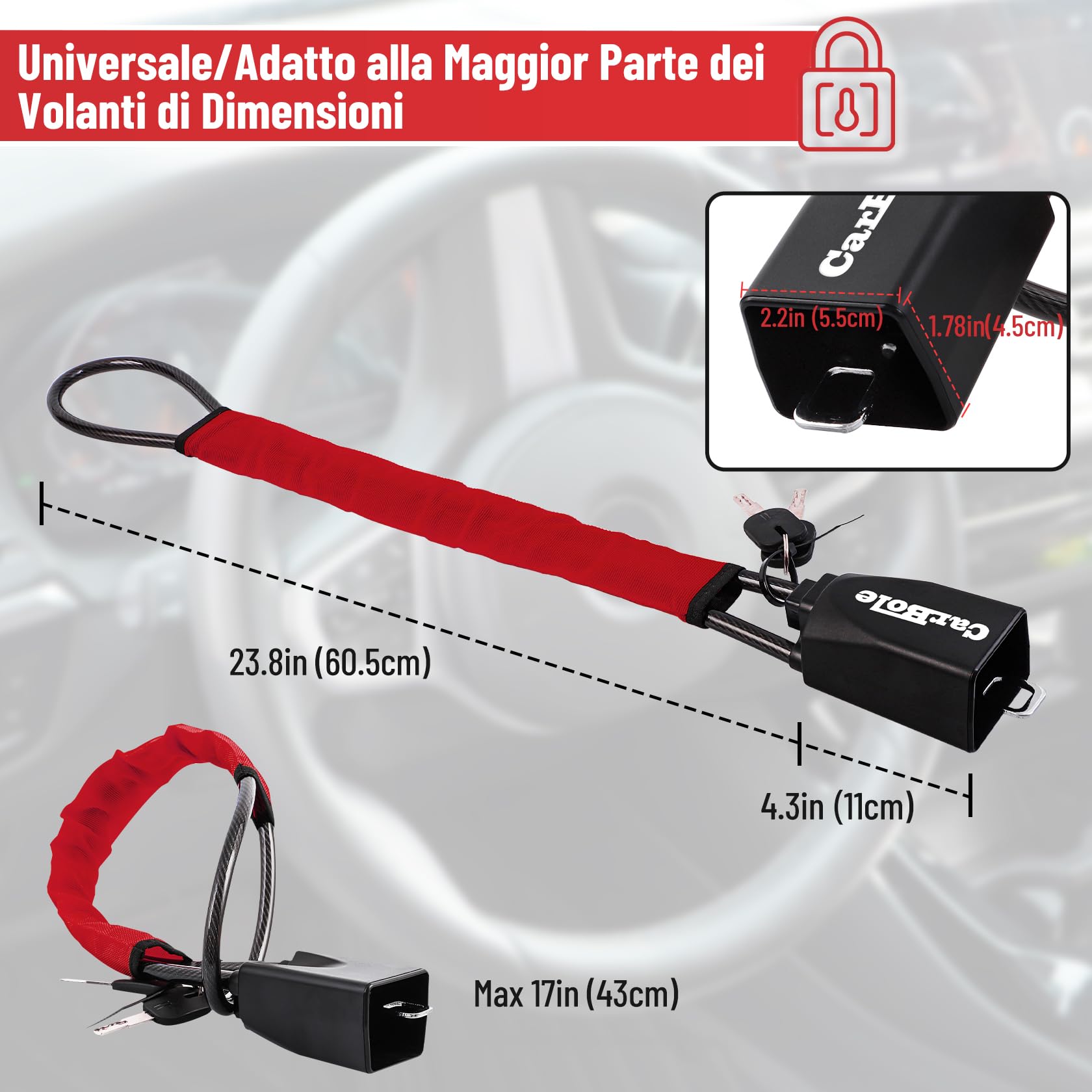 Blocco Volante Antifurto Per Auto - Con 2 Chiavi, Bloccaggio Volante E Cintura, Sicurezza Elevata - Foto 11
